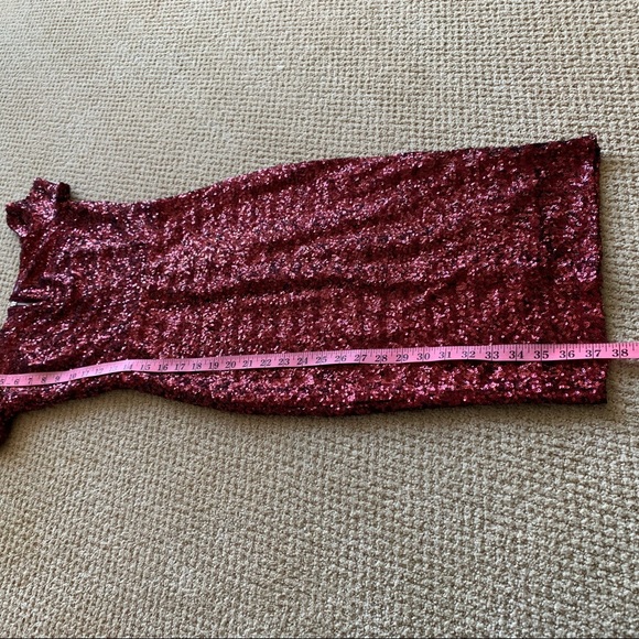 ASOS TFNC Bardot Dress Sequin Burgundy - Picture 6 of 14